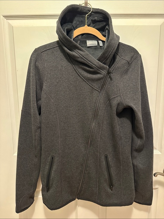 Athleta Jackets & Blazers - Athleta Charcoal Gray Asymmetrical Zip Hooded Utility Jacket